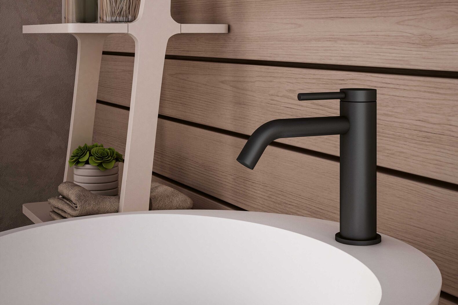 Mit ihrem zeitlosen Design und den harmonischen Proportionen passt die zylindrische Armatur der Linie «Logica» zu unterschiedlichen Einrichtungsstilen. Reuter CH AG, www.reuter.com