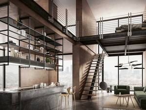 Die Haube «Open Suite» von Elica präsentiert sich im Industrial Look. «Open Suite» setzt sich aus 80 cm breiten Modulen zusammen. Für die Regalböden kann aus klarem und rauchfarbenem Glas, Metall und Holz gewählt werden. Elica S.p.A. über Adago – Home GmbH.