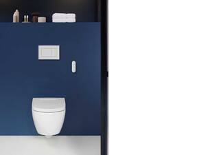 Das neue Dusch-WC «AquaClean Alba» von Geberit ähnelt einem klassischen WC nicht nur optisch, sondern auch preislich. Die Technik verbirgt sich in der Keramik und ist nicht sichtbar. Geberit Vertriebs AG.