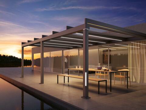 Kubisches Terrassendach: «Terrazza Pure» überzeugt durch die hochwertige und langlebige Aluminiumkonstruktion. Griesser AG.