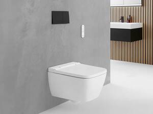 Das Dusch-WC ist neu nicht nur in klassischer runder Form erhältlich, sondern auch in eckiger. Geberit Chef-Designer Christoph Behling erklärt: «Egal ob eckige Duschwanne, eckiger Waschtisch oder der Spiegel – die eckige Form ist omnipräsent.» Geberit Vertriebs AG.