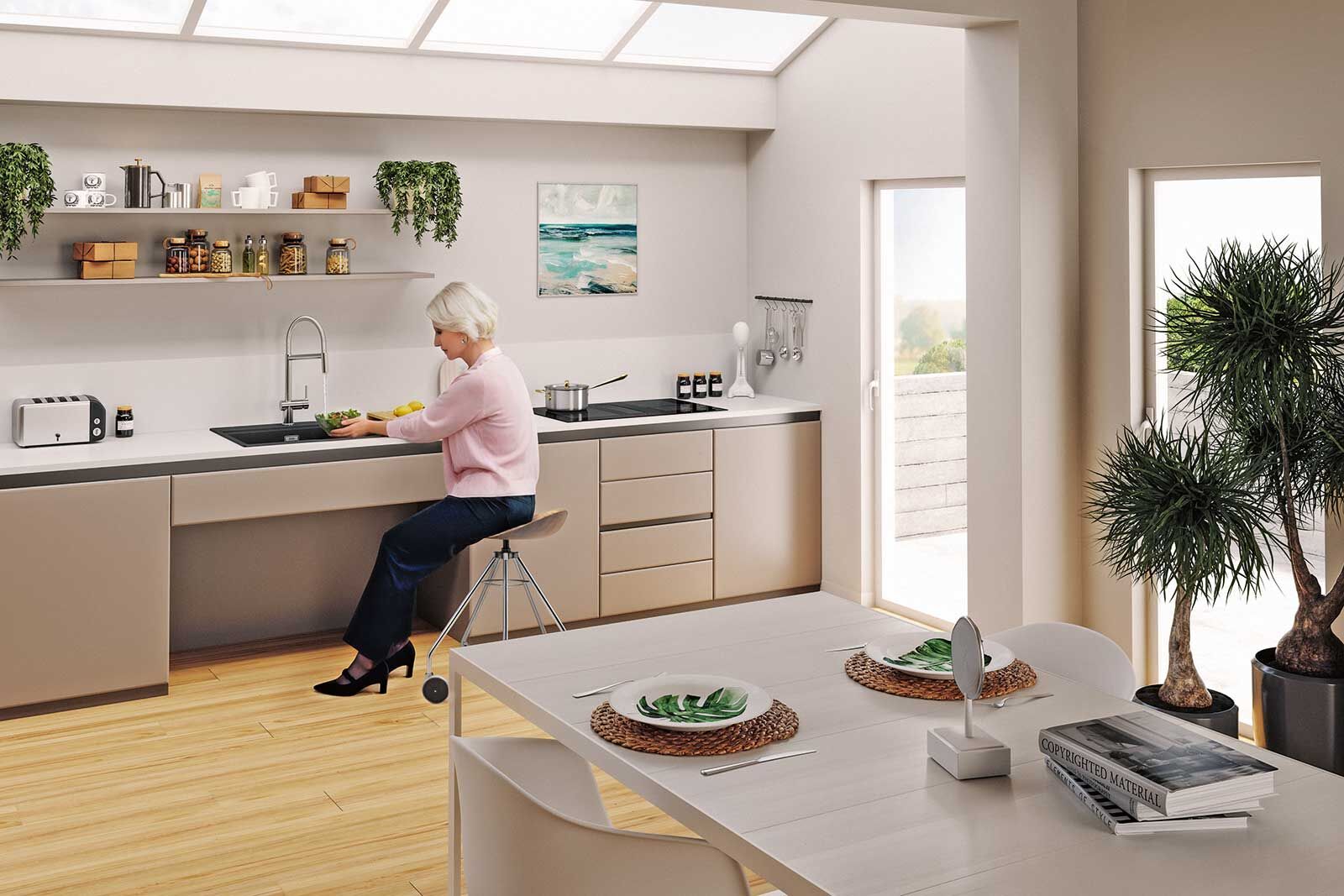 Das Spülbecken «Maris Care», das für eine barrierefreie Küche entwickelt wurde, hat eine reduzierte Höhe von 127 Millimetern.