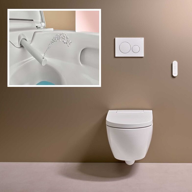 Benannt nach Schweizer Gewässern gibt es bei Geberit die «AquaClean»-Dusch-WCs in verschiedenen Varianten. «Mera» verfügt über alle Funktionen und ist ihr Bestseller. «Tuma» hingegen gibt es auch als Aufsatz für bereits vorhandene WCs und ist damit eine gute Option für Mietwohnungen. Wer kostengünstig «AquaClean» testen will, sollte sich das einfach zu installierende Gerät «Cama», bestehend aus einem Wassertank neben dem WC und einer Duschdüse, ansehen. Eine Orientierungshilfe für die verschiedenen Produkte bietet der Selbsttest auf der Webseite. Die «AquaClean»-Reihe funktioniert mit der «WhirlSpray»-Duschtechnologie. Dabei wird das Wasser des Strahls mit Luft ergänzt, wodurch die Reinigung angenehmer und sanfter wird. Diese Funktion ist bei allen Dusch-WCs von Geberit integriert, je nach Modell kommen noch ein Warmluftföhn und eine WC-Sitzheizung hinzu. www.geberit.ch