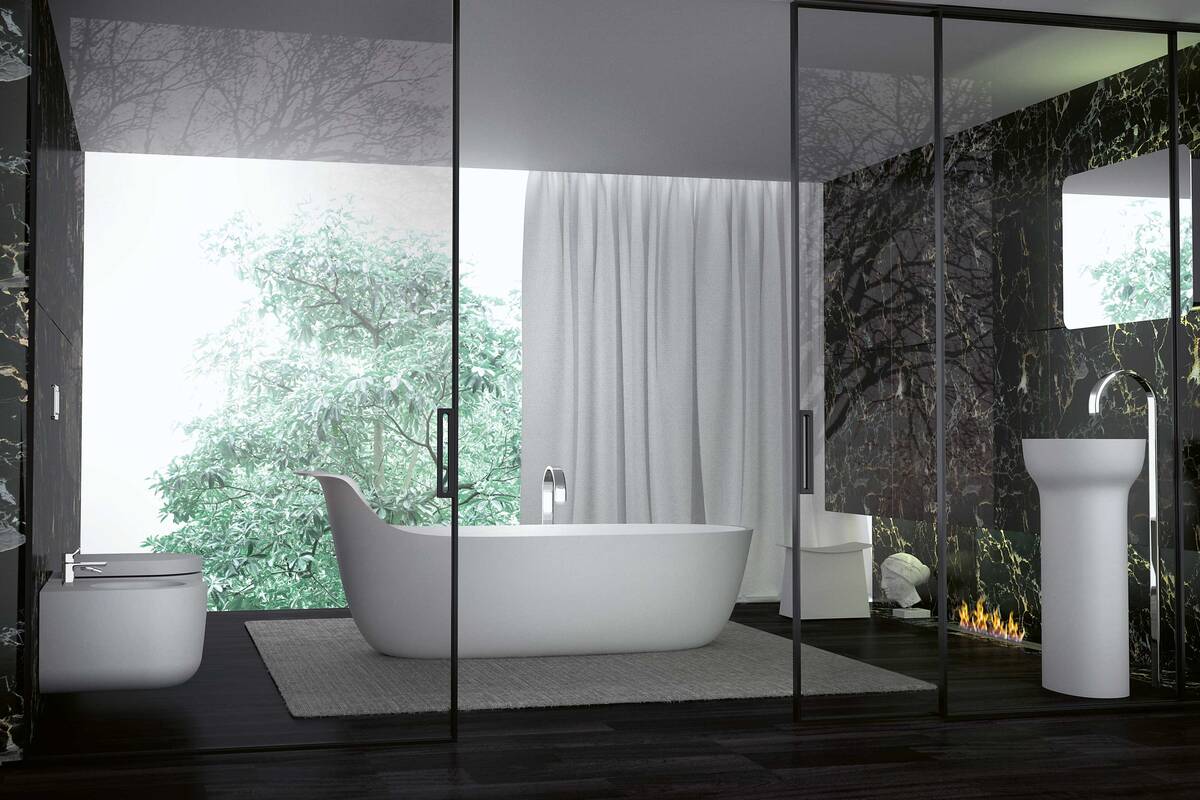 Die freistehende Badewanne aus der Kollektion «Prime» von Knief besticht durch ihr aussergewöhnliches Design. Zusätzlich begeistert die matte und sanfte Oberfläche. BMS Building Materials Suisse.