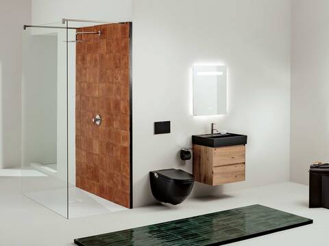 Das elegante Dusch-WC «Cleanet Riva» ist nun auch in glänzendem Schwarz und Mattschwarz erhältlich. «Cleanet Navia» wurde ausserdem um eine Ladydusche erweitert. Keramik Laufen AG.